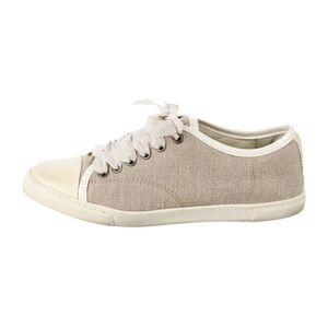 Lanvin Linen & Python Sneakers in Tan & Cream - Size 38